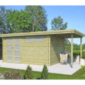 Chalet moderne Oregon 13,51m² + extension 150cm en bois traité 28mm avec porte double vitrée+fenêtre - Gardenas