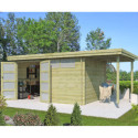 Chalet moderne Oregon 13,51m² + extension 150cm en bois traité 28mm avec porte double vitrée+fenêtre - Gardenas