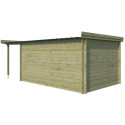 Chalet moderne Oregon 13,51m² + extension 150cm en bois traité 28mm avec porte double vitrée+fenêtre - Gardenas