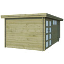 Chalet moderne Oregon 13,51m² + extension 150cm en bois traité 28mm avec porte double vitrée+fenêtre - Gardenas