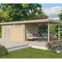 Chalet moderne Oregon 13,51m² + extension 300cm en bois massif 28mm avec porte double vitrée+fenêtre - Gardenas