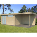 Chalet moderne Oregon 13,51m² + extension 300cm en bois massif 28mm avec porte double vitrée+fenêtre - Gardenas
