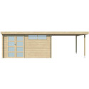 Chalet moderne Oregon 13,51m² + extension 300cm en bois massif 28mm avec porte double vitrée+fenêtre - Gardenas