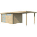 Chalet moderne Oregon 13,51m² + extension 300cm en bois massif 28mm avec porte double vitrée+fenêtre - Gardenas