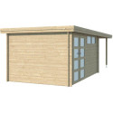 Chalet moderne Oregon 13,51m² + extension 300cm en bois massif 28mm avec porte double vitrée+fenêtre - Gardenas