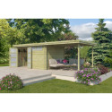 Chalet moderne Oregon 13,51m²+ extension 300cm en bois traité 28mm avec porte double vitrée+fenêtre - Gardenas