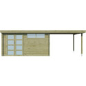Chalet moderne Oregon 13,51m²+ extension 300cm en bois traité 28mm avec porte double vitrée+fenêtre - Gardenas