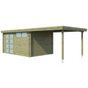 Chalet moderne Oregon 13,51m²+ extension 300cm en bois traité 28mm avec porte double vitrée+fenêtre - Gardenas