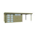 Chalet moderne Oregon 13,51m²+ extension 300cm en bois traité 28mm avec porte double vitrée+fenêtre - Gardenas