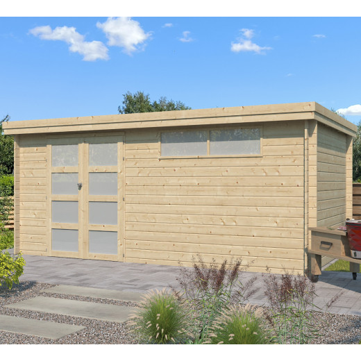 Chalet moderne Oregon 16,4m² en bois massif 28mm avec porte double vitrée+fenêtre - Gardenas