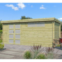 Chalet moderne Oregon 16,4m² en bois traité 28mm avec porte double vitrée+fenêtre - Gardenas