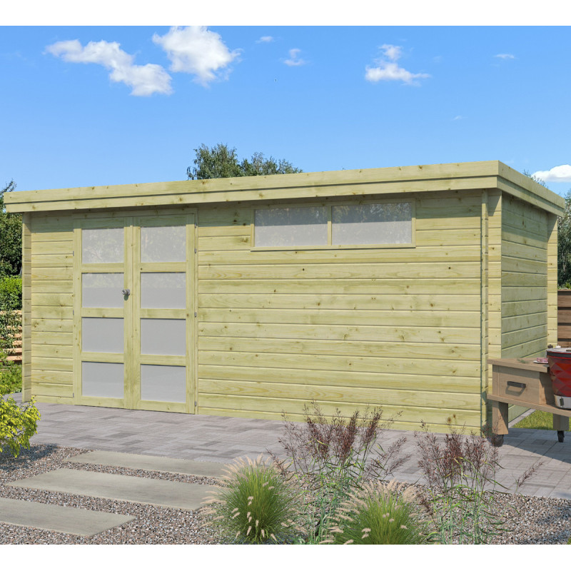 Chalet moderne Oregon 16,4m² en bois traité 28mm avec porte double vitrée+fenêtre - Gardenas