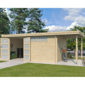 Chalet moderne Oregon 16,4m² + extension 150cm en bois massif 28mm avec porte double vitrée+fenêtre - Gardenas