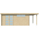 Chalet moderne Oregon 16,4m² + extension 150cm en bois massif 28mm avec porte double vitrée+fenêtre - Gardenas