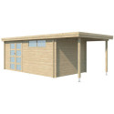 Chalet moderne Oregon 16,4m² + extension 150cm en bois massif 28mm avec porte double vitrée+fenêtre - Gardenas