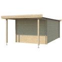 Chalet moderne Oregon 16,4m² + extension 150cm en bois massif 28mm avec porte double vitrée+fenêtre - Gardenas