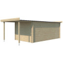 Chalet moderne Oregon 16,4m² + extension 150cm en bois massif 28mm avec porte double vitrée+fenêtre - Gardenas
