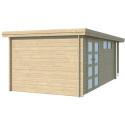 Chalet moderne Oregon 16,4m² + extension 150cm en bois massif 28mm avec porte double vitrée+fenêtre - Gardenas