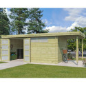 Chalet moderne Oregon 16,4m² + extension 150cm en bois traité 28mm avec porte double vitrée+fenêtre - Gardenas