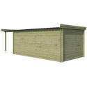 Chalet moderne Oregon 16,4m² + extension 150cm en bois traité 28mm avec porte double vitrée+fenêtre - Gardenas