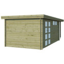 Chalet moderne Oregon 16,4m² + extension 150cm en bois traité 28mm avec porte double vitrée+fenêtre - Gardenas