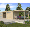 Chalet moderne Oregon 16,4m² + extension 300cm en bois massif 28mm avec porte double vitrée+fenêtre - Gardenas