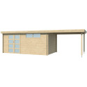 Chalet moderne Oregon 16,4m² + extension 300cm en bois massif 28mm avec porte double vitrée+fenêtre - Gardenas
