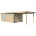 Chalet moderne Oregon 16,4m² + extension 300cm en bois massif 28mm avec porte double vitrée+fenêtre - Gardenas