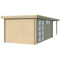 Chalet moderne Oregon 16,4m² + extension 300cm en bois massif 28mm avec porte double vitrée+fenêtre - Gardenas