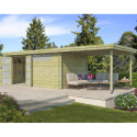 Chalet moderne Oregon 16,4m² + extension 300cm en bois traité 28mm avec porte double vitrée+fenêtre - Gardenas