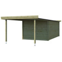 Chalet moderne Oregon 16,4m² + extension 300cm en bois traité 28mm avec porte double vitrée+fenêtre - Gardenas
