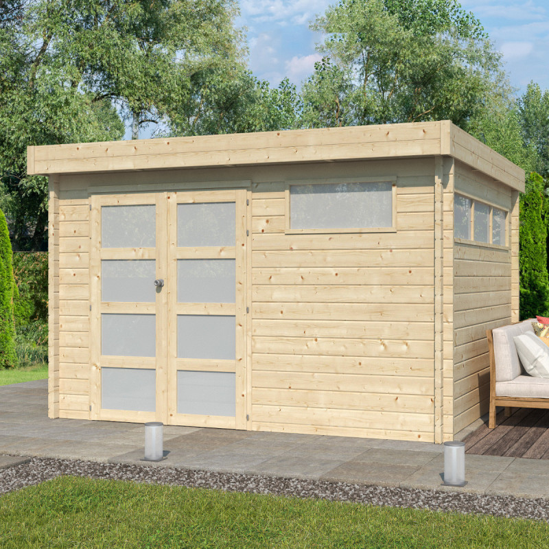 Chalet Moderne 11,84m² en bois massif 44mm avec porte double vitrée+2 fenêtres - Gardenas