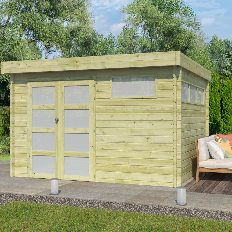 Chalet Moderne 11,84m² en bois traité 44mm avec porte double vitrée+2 fenêtres - Gardenas
