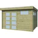 Chalet Moderne 11,84m² en bois traité 44mm avec porte double vitrée+2 fenêtres - Gardenas