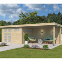 Chalet Moderne 11,84m² + extension 400cm en bois massif 44mm avec porte double vitrée+2 fenêtres - Gardenas