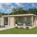 Chalet Moderne 11,84m² + extension 400cm en bois massif 44mm avec porte double vitrée+2 fenêtres - Gardenas