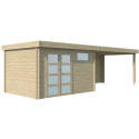 Chalet Moderne 11,84m² + extension 400cm en bois massif 44mm avec porte double vitrée+2 fenêtres - Gardenas