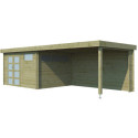 Chalet Moderne 11,84m² + extension 400cm en bois traité 44mm avec porte double vitrée+2 fenêtres - Gardenas