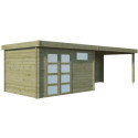 Chalet Moderne 11,84m² + extension 400cm en bois traité 44mm avec porte double vitrée+2 fenêtres - Gardenas