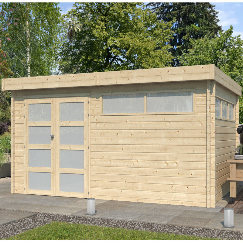 Chalet Moderne 13,8m² en bois massif 44mm avec porte double vitrée+2 fenêtres - Gardenas