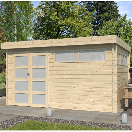 Chalet Moderne 13,8m² en bois massif 44mm avec porte double vitrée+2 fenêtres - Gardenas