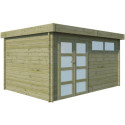 Chalet Moderne 13,8m² en bois traité 44mm avec porte double vitrée+2 fenêtres - Gardenas