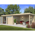 Chalet Moderne 13,8m² + extension 400cm en bois massif 44mm avec porte double vitrée+2 fenêtres - Gardenas