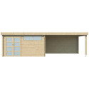 Chalet Moderne 13,8m² + extension 400cm en bois massif 44mm avec porte double vitrée+2 fenêtres - Gardenas