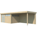 Chalet Moderne 13,8m² + extension 400cm en bois massif 44mm avec porte double vitrée+2 fenêtres - Gardenas