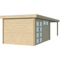 Chalet Moderne 13,8m² + extension 400cm en bois massif 44mm avec porte double vitrée+2 fenêtres - Gardenas