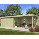 Chalet Moderne 13,8m² + extension 400cm en bois traité 44mm avec porte double vitrée+2 fenêtres - Gardenas