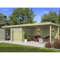 Chalet Moderne 13,8m² + extension 400cm en bois traité 44mm avec porte double vitrée+2 fenêtres - Gardenas