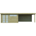 Chalet Moderne 13,8m² + extension 400cm en bois traité 44mm avec porte double vitrée+2 fenêtres - Gardenas