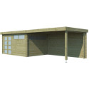 Chalet Moderne 13,8m² + extension 400cm en bois traité 44mm avec porte double vitrée+2 fenêtres - Gardenas